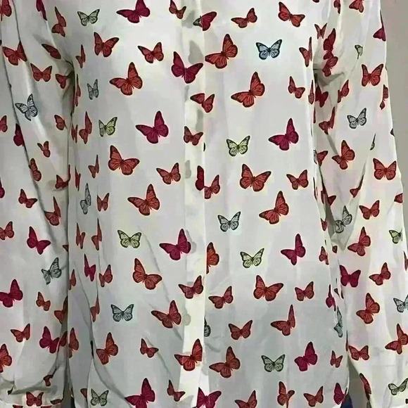 Pure Collection Butterfly Print Long Sleeve 100% Silk Blouse Size 6 - Picture 10 of 11